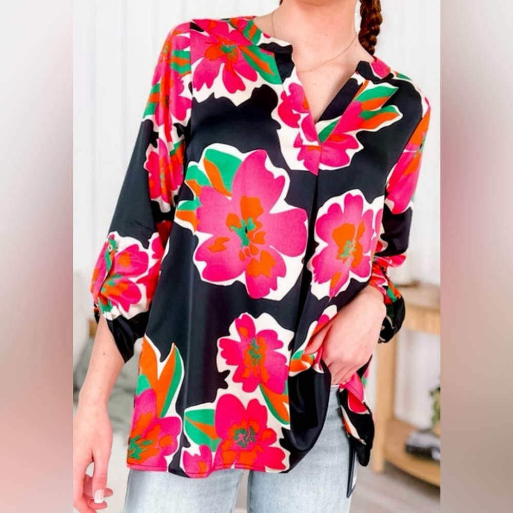 NWT Floral V Neck Satin Top
